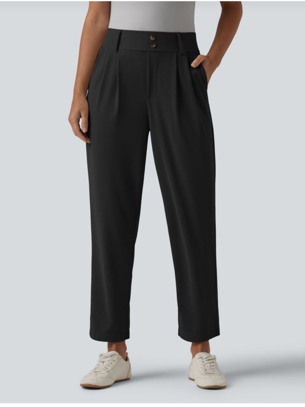 Halara Elastic Waist Women's Black Tailored Pleat Front Pants